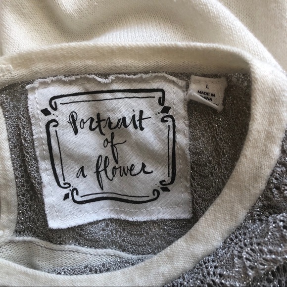 Portrait of a Flower White Sweater w/ Silver Lace - Picture 6 of 9